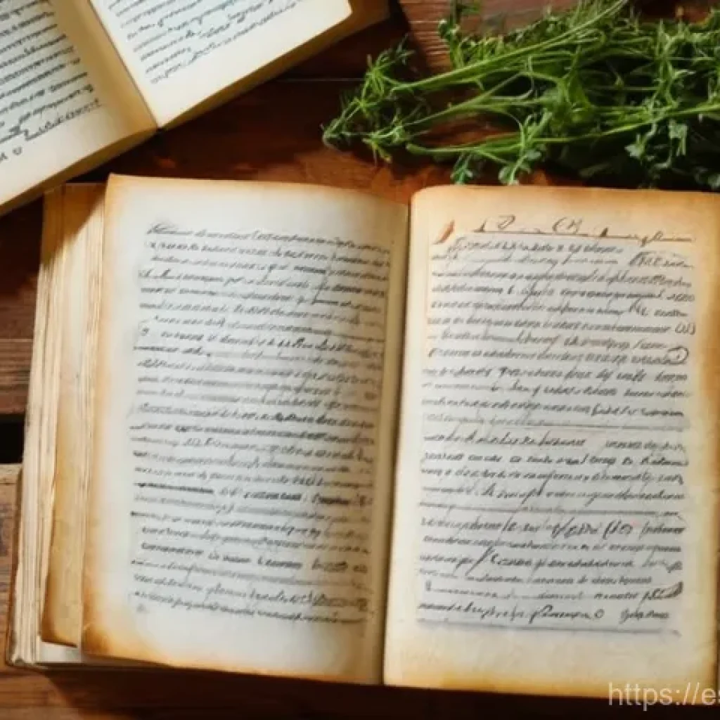 전통 요리 레시피 세대 간 전수 방법 - **Prompt:** A close-up, warm-toned, overhead shot of an ancient, well-worn, hardcover recipe book op...