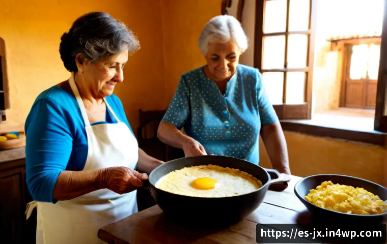 세대 간의 음식 기억 나누기 - Photorealistic warm family kitchen in Spain, an elderly grandmother and her adult granddaughter prep...